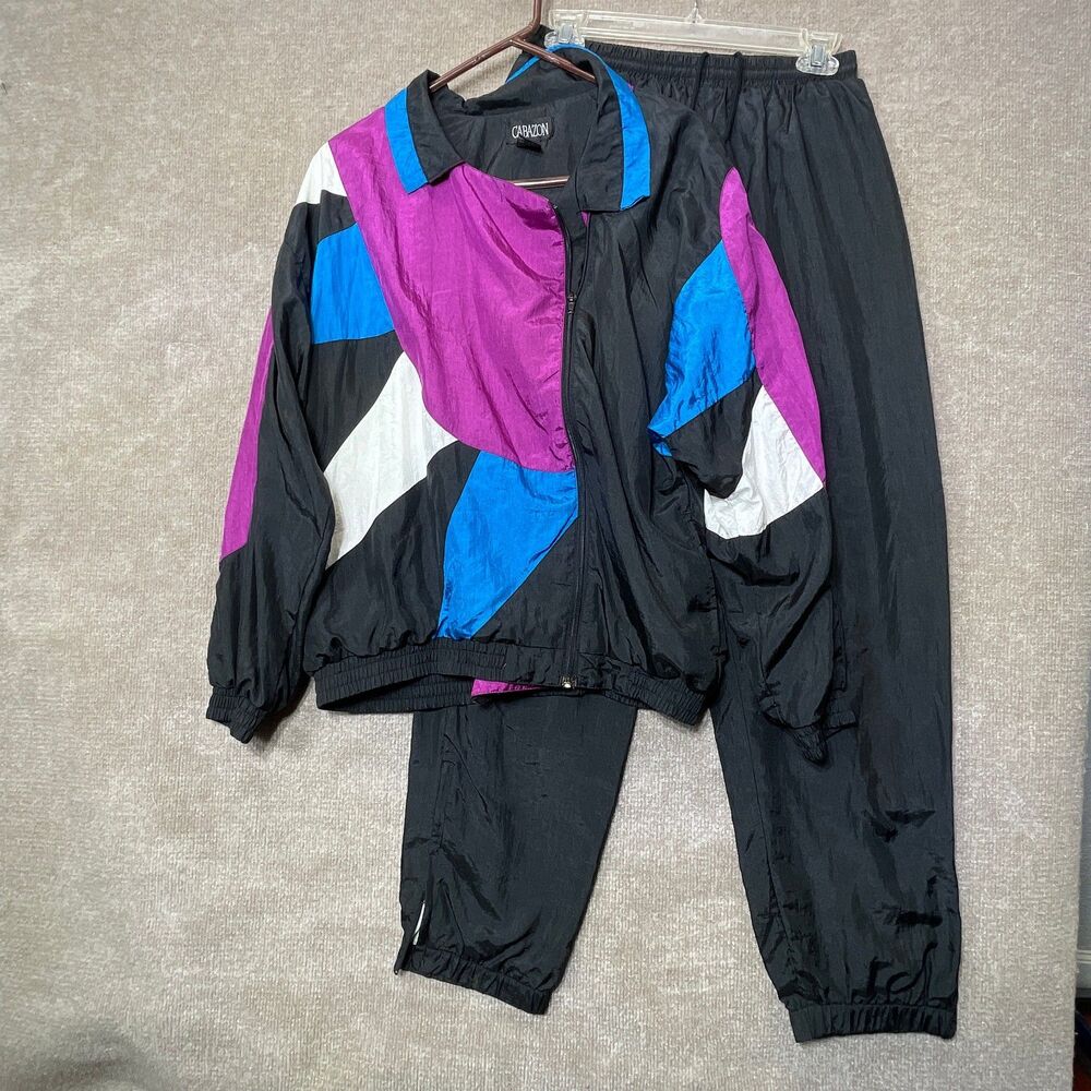 Vintage Cabazon Tracksuit Womens S Windbreaker Set Colorblock 90s Retro Jogger